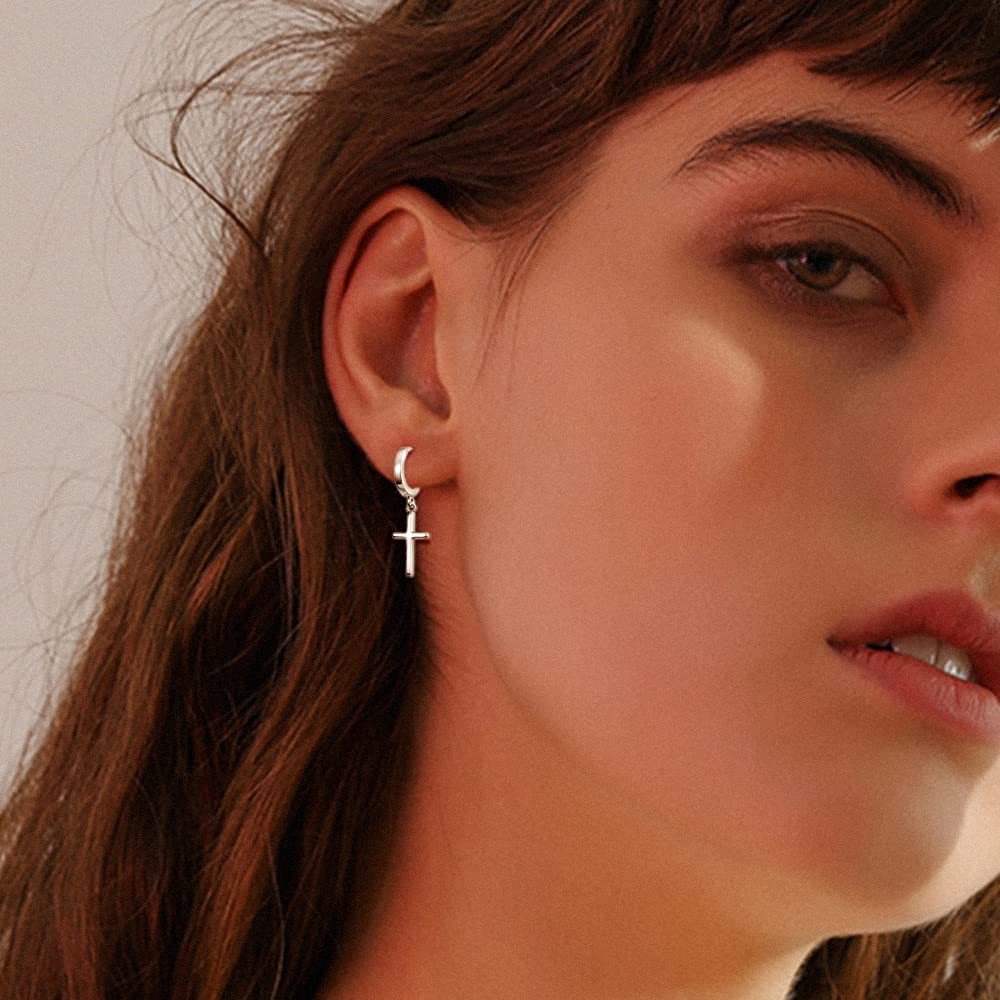 Boucles d'oreilles croix Boucles d'oreilles créoles Collier croix argent sterling 925 en femmes filles garçons hommes Cadeau de Noël