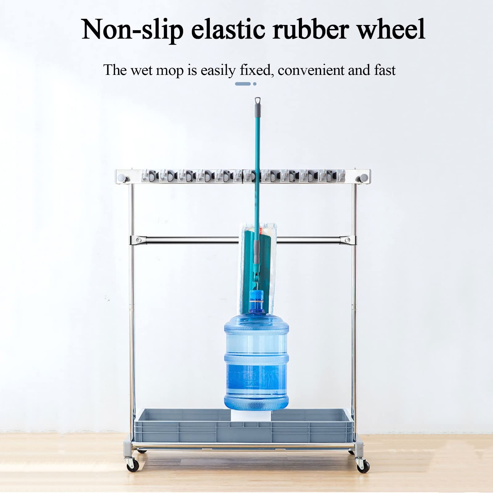 Soporte Móvil para Fregonas De Suelo, Soporte para Escobas, Carrito para Herramientas De Limpieza, Soporte para Paraguas, Escurridor De Fregonas De Acero Inoxidable para,L127cm