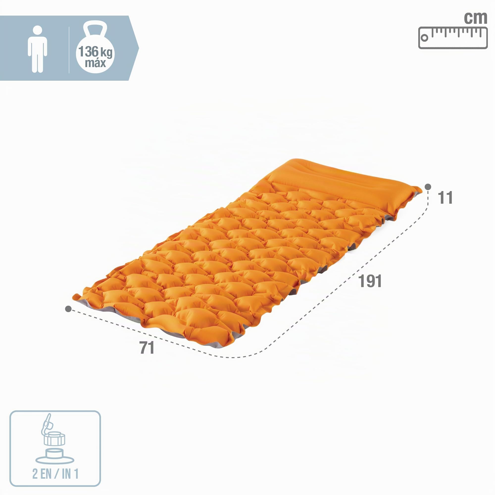 Intex, Colchón Hinchable Individual, Camping Mat, 71x191 cm, Material TPU, Altura 11 cm, Peso máx 136 kg, Ligero y cómodo, Cama Inflable, Colchones inflables, Colchoneta (64098)