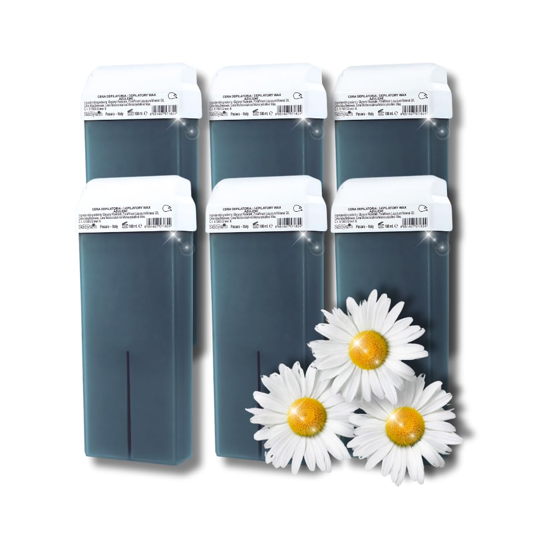 LALILL Azuleno Cartuchos de Cera 100ml x 6 - Cera Roll - Cera Depilatoria Eficaz - Cartucho de Cera Caliente con Ingredientes Naturales, Depilación, Cuerpo, Cara, Piernas, Rodillo, Ancho