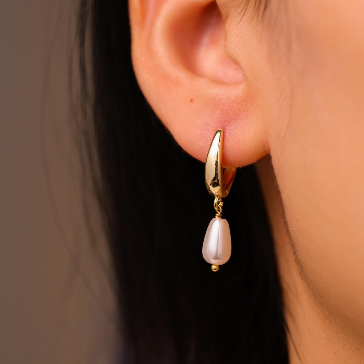 Pearl Earrings-14K Gold Plated Dainty Pearl Huggie Small Hoop Drop Dangle Earrings for Women Bridal Bridesmaids Elegant Wedding Jewelry - Image 6