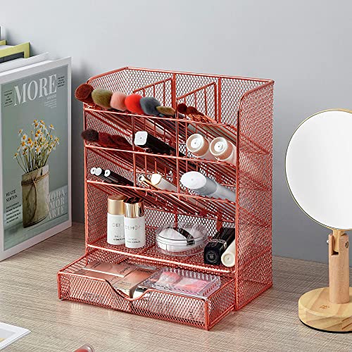 Spacrea Pen Holder Desk Organizer - Desk Organizers And Accessories, Pencil Holder With 10 Compartments And 1 Drawer（Rose Gold） #TOP6