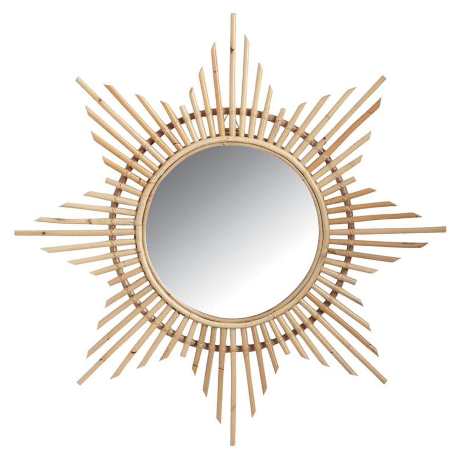 AUBRY GASPARD - Miroir en Rotin Étoile - Naturel - Ø Total 65 cm - Ø du Verre 27 cm - Fabrication Artisanale - Attache Murale Incluse - Design Élégant pour Décoration Intérieure