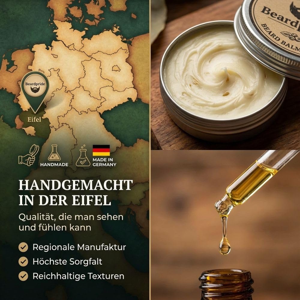 Beardpride® Bartpflege Set für Männer | Bartöl + Bartbalsam + Bartseife | Das perfekte Herren Geschenk Set für Bart und Haut | Handgefertigt aus 100% kaltgepressten Bio Ölen | Von Barbieren empfohlen