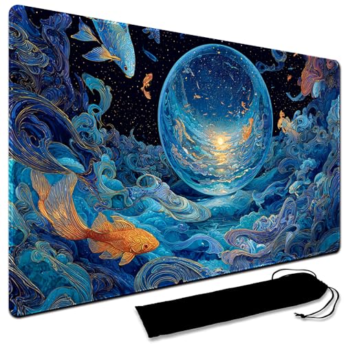 MTG Playmat, 60 x 35CM MTG Playmat with Zones, Stitched Edges Game Play Mat Trading Card Game Playmats Mouse Pad Smooth Rubber Surface TCG Game Mat with Storage Bag (No Zone,6)