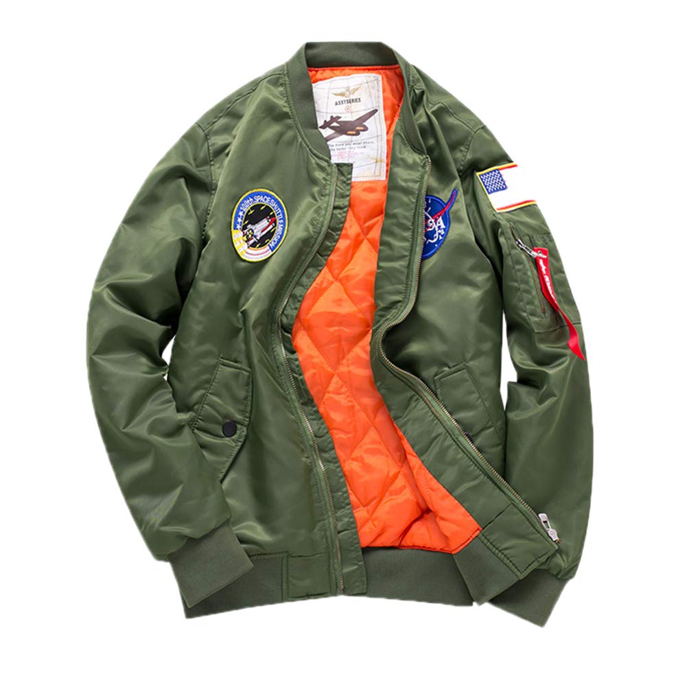 sandbank Men’s Bomber Waterproof Jacket Patches Coat Flight Windproof Windbreaker (Chest:46.4” UK M =Asian tag 2XL, Green. Thick Style)