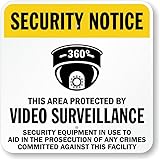 Security Notice Sign: Area Protected by Video Surveillance, Security Equipment in Use to Aid in Prosecution of Crimes - Square Metal Tin Sign - 12x12 Inch Warning & Safety Notice