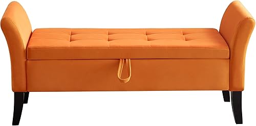 Miniatura 6 de Banco de almacenamiento de 51.5 pulgadas, banco de cama con espacio de almacenamiento, tapizado de tela de terciopelo, banco de entrada con patas de