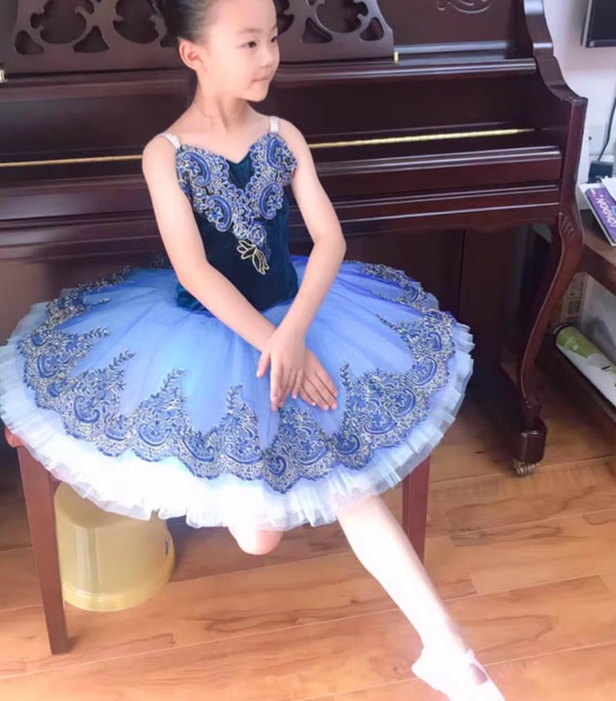 Tutú de Ballet para Niñas Tutú de El Lago de Los Cisnes para Niñas Disfraz de Bailarina para Fiestas Y Bailes Vestido de Ballet para Entrenamiento Y Actuaciones(160Cm)