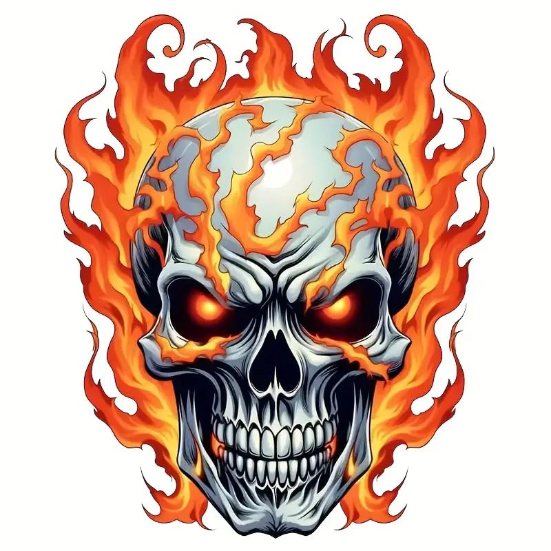 Skull Flame PVC Vinyl Car Decals Stickers Waterproof Self-Adhesive Decals for Cars, Laptops, Trucks, Motorcycles Wall Window Luggage Scratch Cover Door Decor Sticker