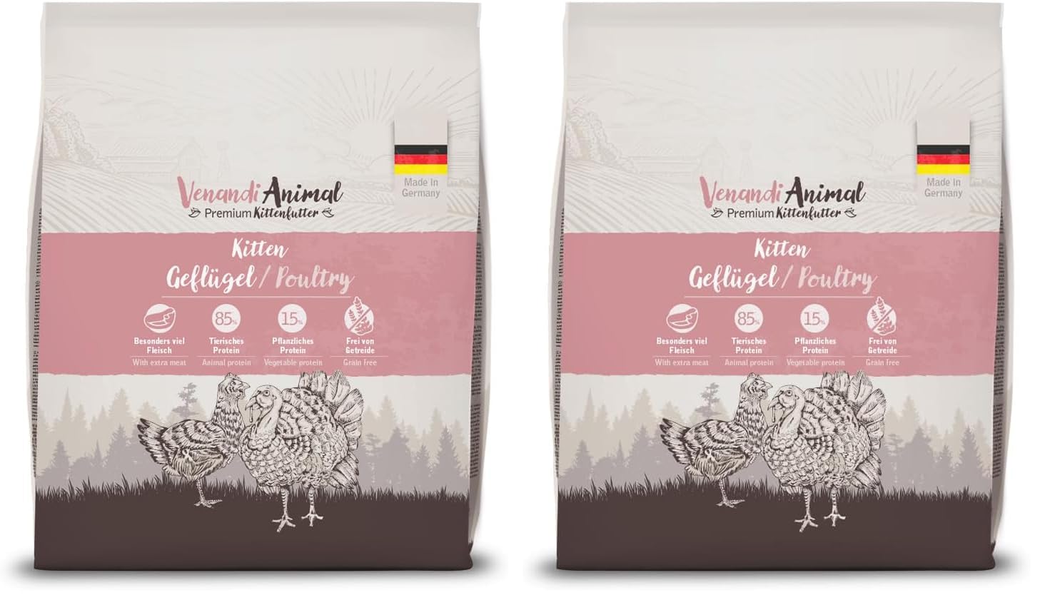 Venandi Animal – Premium Katzenfutter – Kitten – Geflügel, mit viel frischem Fleisch, Trockenfutter, getreidefrei 2er Pack (1 x 300g)