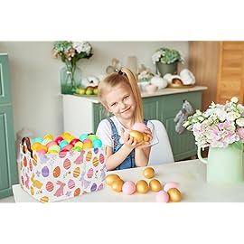 Sanjiaofen Rectangular Easter Baskets, Kids Easter Basket Organizer.Cute Storage Basket with Handles.Boys and Girls,Easter Bunny Eggs Decor,Toys,Books,Easter Gifts (Rabbit Easter Eggs ) 