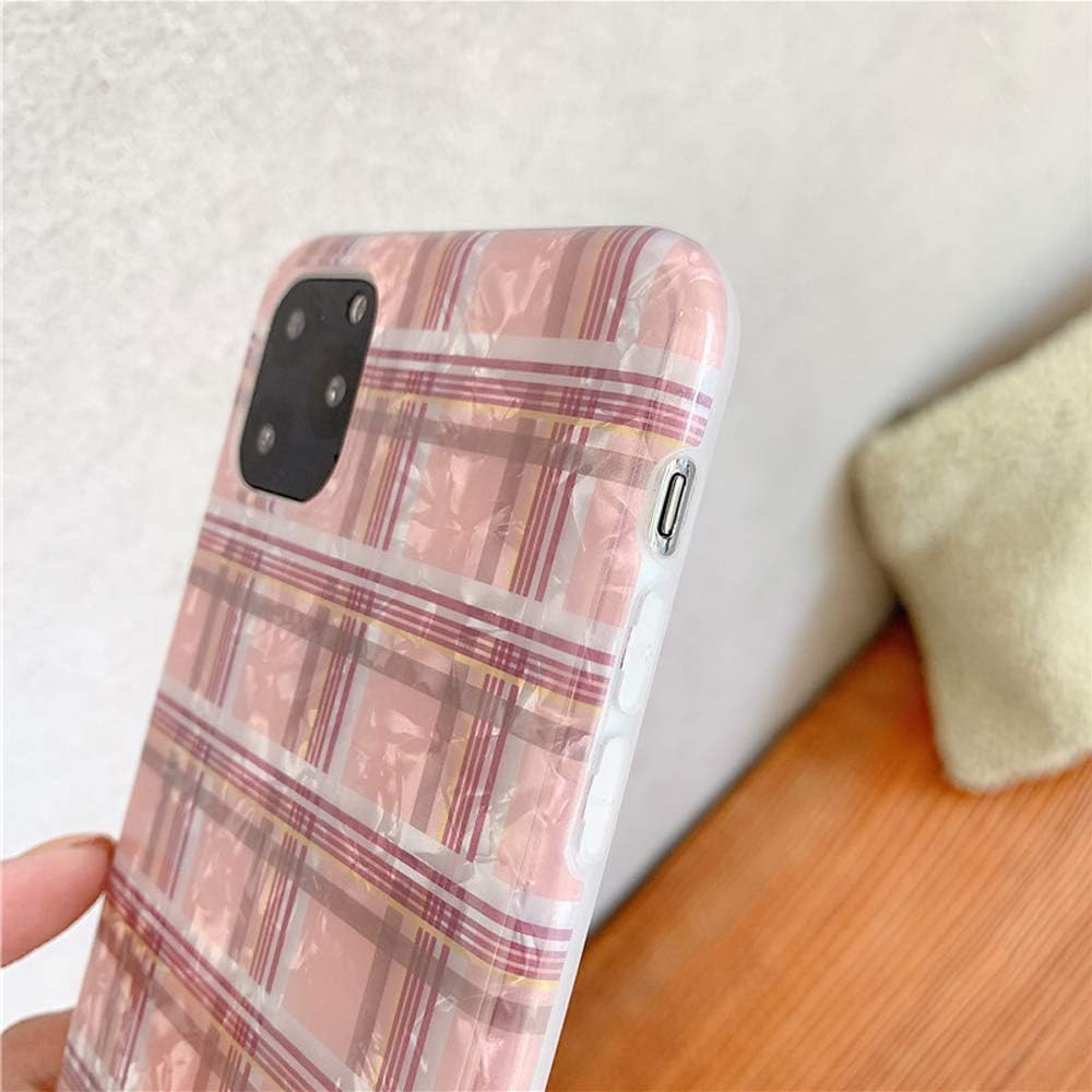 J.west Case for iPhone 11 Pro 5.8-inch, Luxury Pink Glitter Sparkle Bling Pearly-Lustre Design Translucent Crystal Clear Soft Silicone Protective Case Cover for Girls Women (Grid)