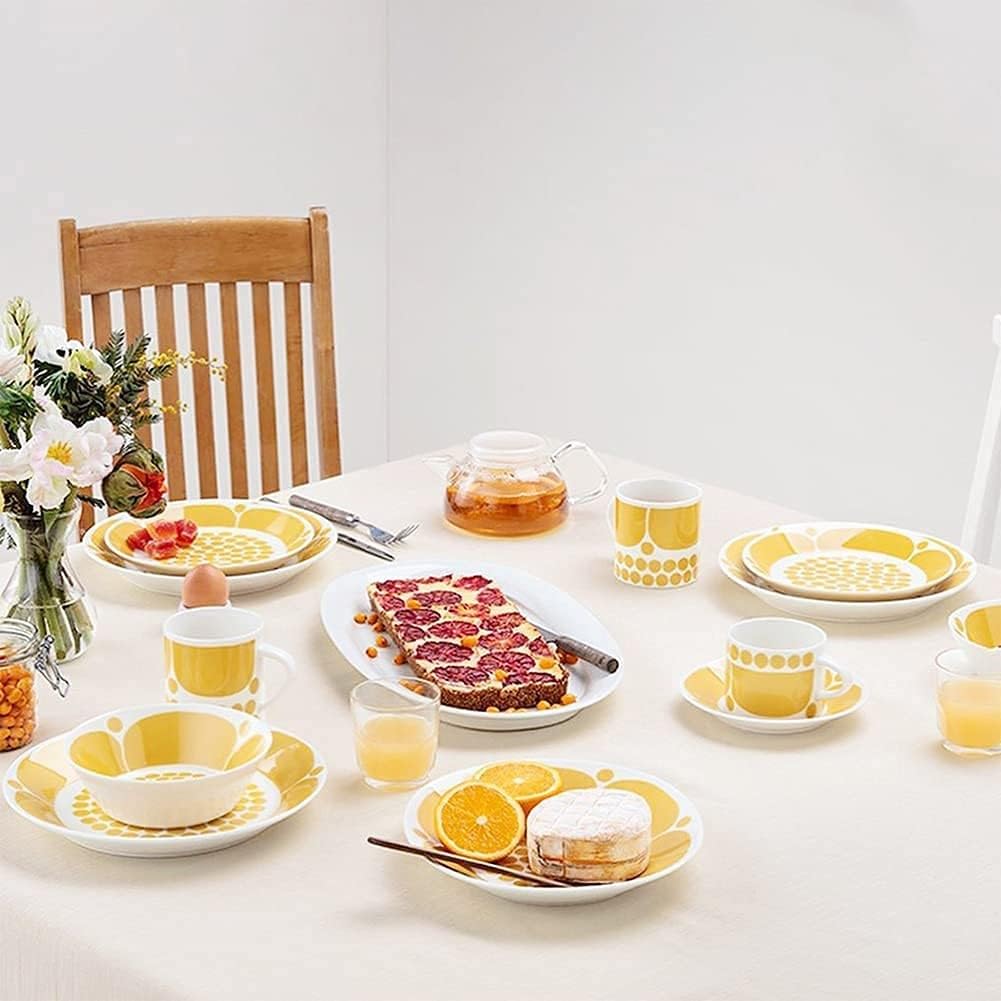 Zestaw porcelanowej zastawy stołowej 20 sztuk, jasnożółte kubki/talerze/miski - kwiatowy wzór, kuchenne zestawy obiadowe na prezenty ślubne i przyjęcia rodzinne, żółty