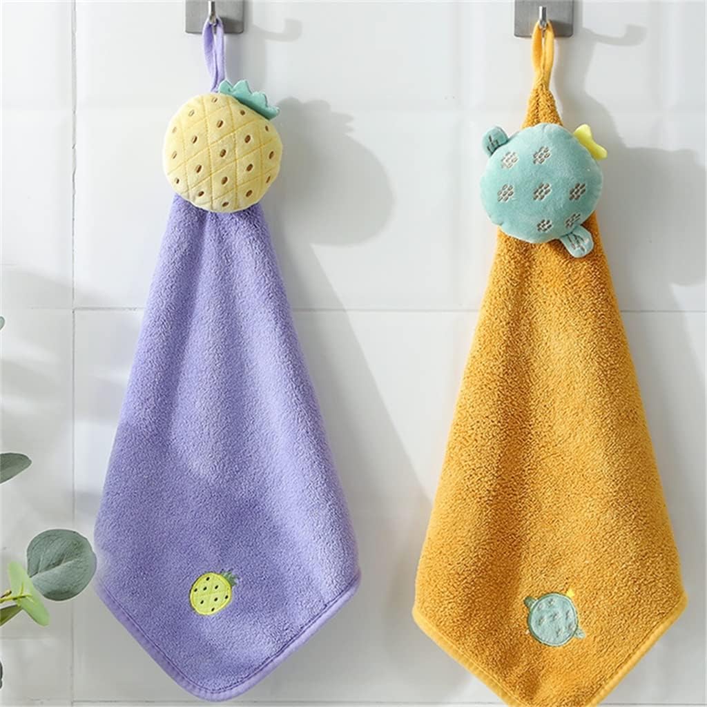 Cute Fruit Hand Towel 4 Packs Coral Fleece Absorbent Rag Hanging Kitchen Rag Handkerchief (Color : A, Size