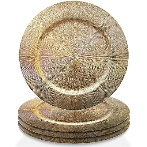 ChargeIt by Jay Vienna Charger Plate 13” Decorative Melamine Service Plate for Home, Professional Dining, Perfect for Upscale Events, Dinner Parties, Weddings, Banquets, Catering, Set of 4, Gold Cover