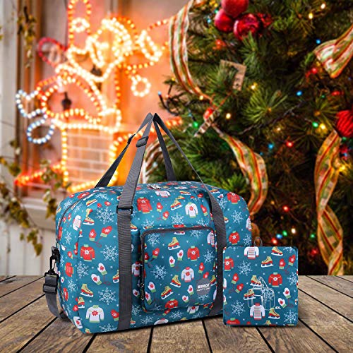 Wandf Foldable Travel Duffel Bag Carryon Luggage Sports Gym Weekend Tote Bag Water Resistant Nylon for Women