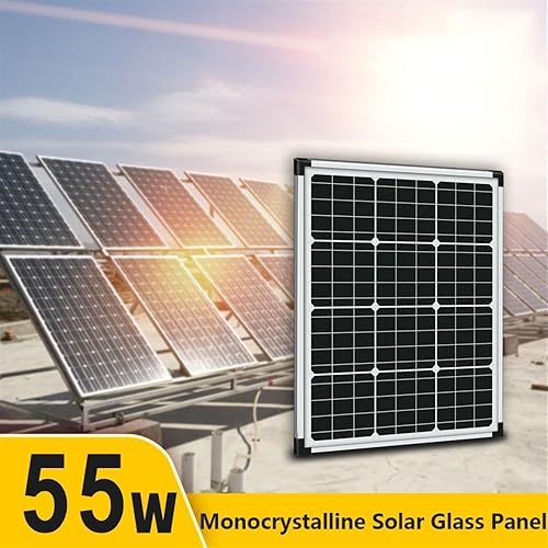 CAJUCA 55W Solar Panel, Monocrystalline Silicon Solar Energy Battery Board, Glass Aluminum Frame PET Laminated