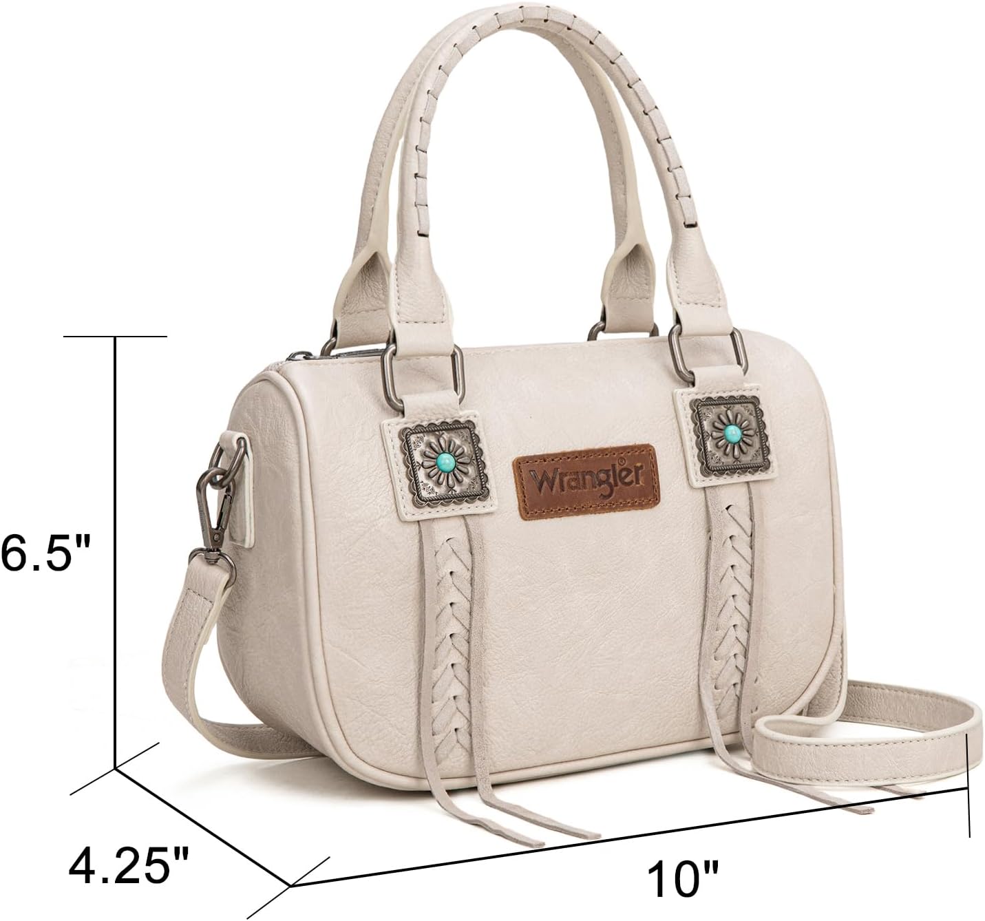 Wrangler Satchel Bag Fringe Crossbody Purse Turquoise Top Handle Shoulder Bag with Detachable Strap - Image 3