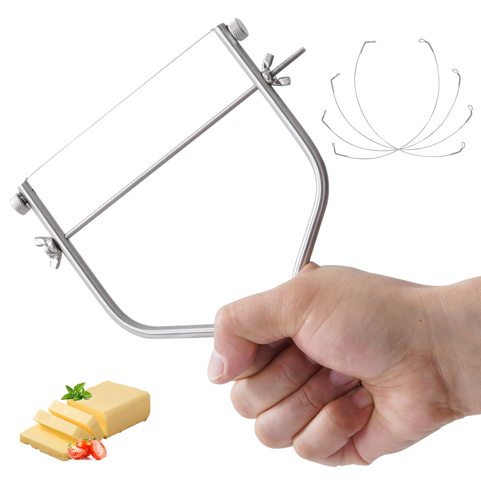 Xinglinsaiter Cheese Slicer & Cheese Cutter Stainless Steel Cheese Slicers with Cutting Wire replacement device & 4 Replacement Wires.for Block Cheese, Butter & Fruit etc.
