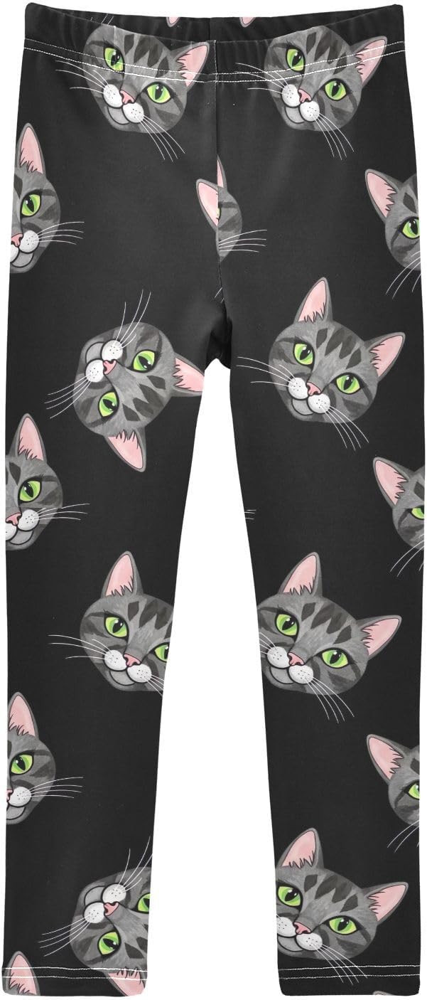 Girls Printed Yoga Pants Cat Green Eyes