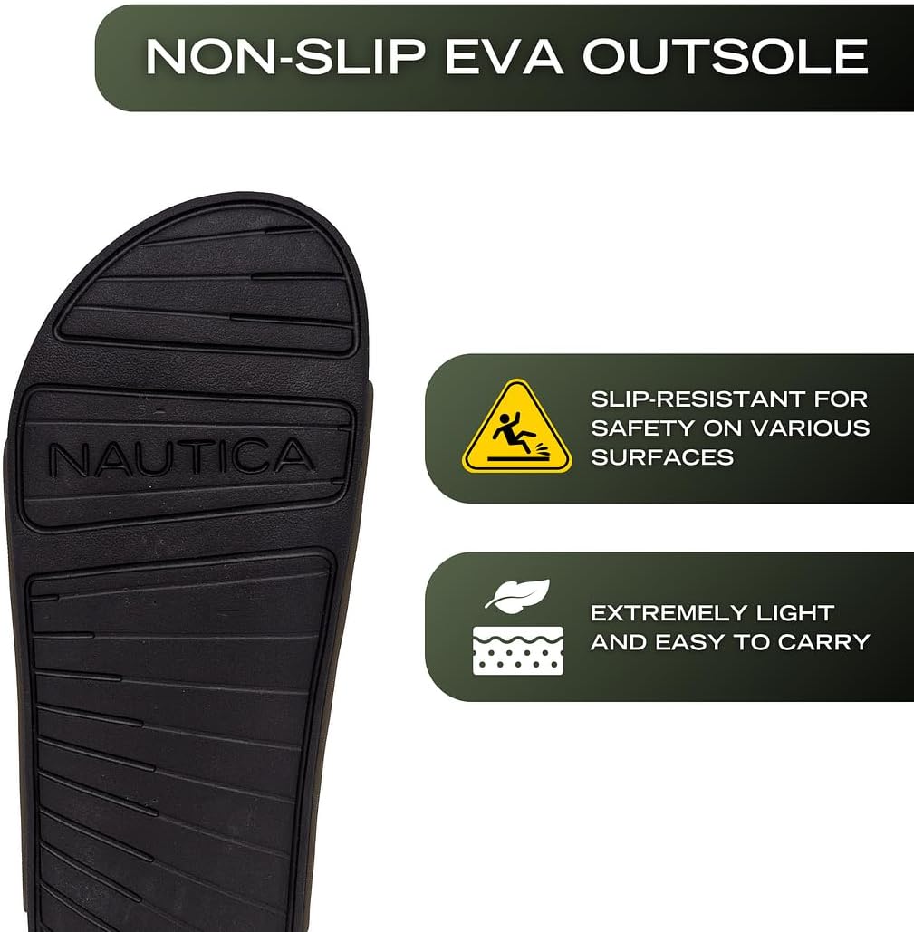 Nautica Men's Slides Sport Shower Athletic Sandals for Indoor & Outdoor with Double Arch Support - Lightweight, Durable and Comfortable