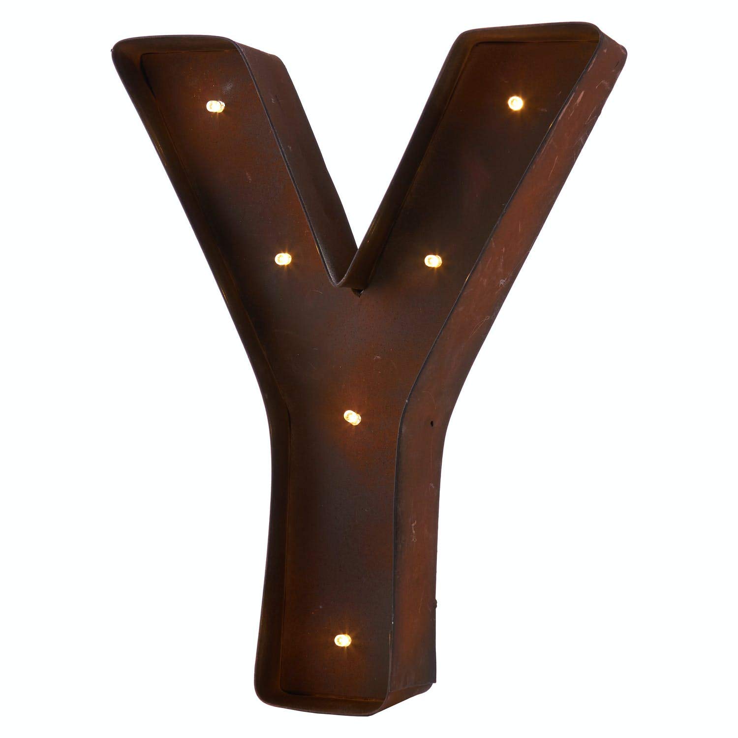 'Y’ Metal Carnival Light : Rust Brown : Approx 30cm : LED Light Up Letter