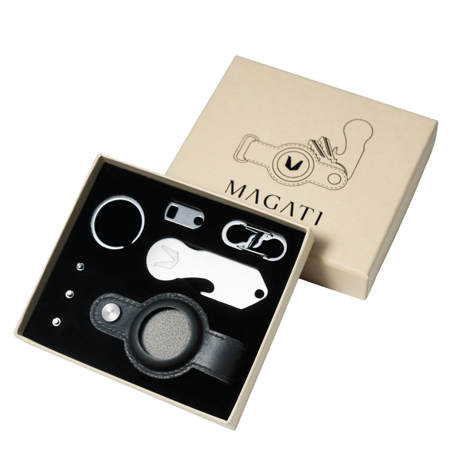 Etui porte-clés compatible avec AirTag homme & femme en cuir véritable: Organiseur compact jusqu'à 7 clef + Jeton chariot et Service de restitution des clefs
