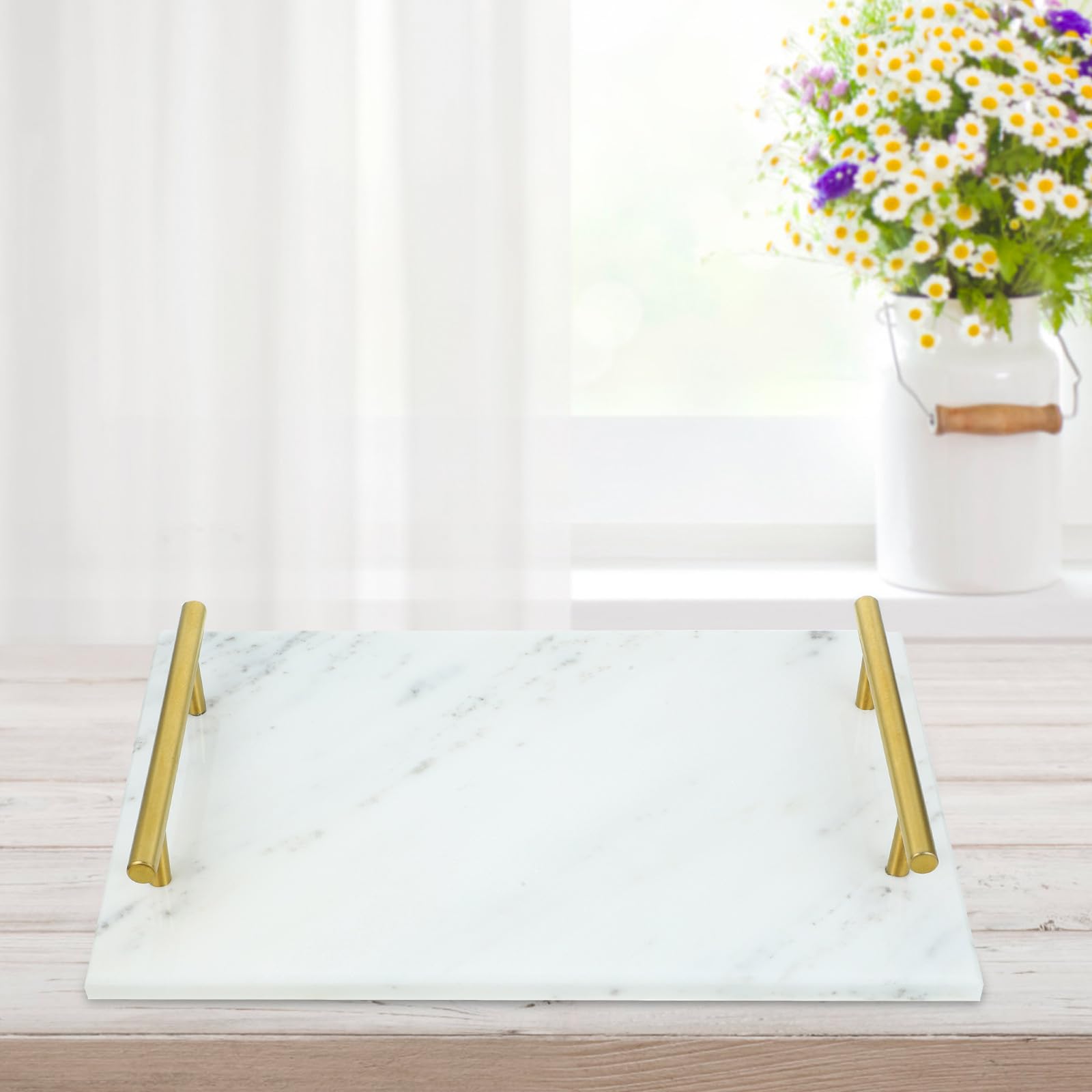 Vassoio in Marmo con Manico, Portaoggetti Multiuso per Cucina e Bagno, Piatto da Portata Rettangolare 30x20 Cm, Resistente e Leggero per Snack, Frutta Secca e Dessert