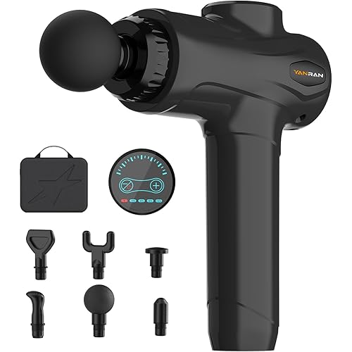 YANRAN Deep Tissue Massage Gun Portable, Percussion Massage Gun with 7 Levels & 6 Massage Heads, Electric Massager for Muscles Pain Relief, Gifts for Men Women Athletes for Sports and Relaxation