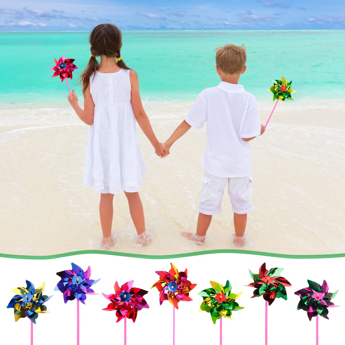 QINERSAW 100 Pezzi Girandole Colorate Girandole in Plastica Arcobaleno Girandole da Giardino Girandole Bambini per Prato da Giardino, Fai da te, per Feste di Bambini