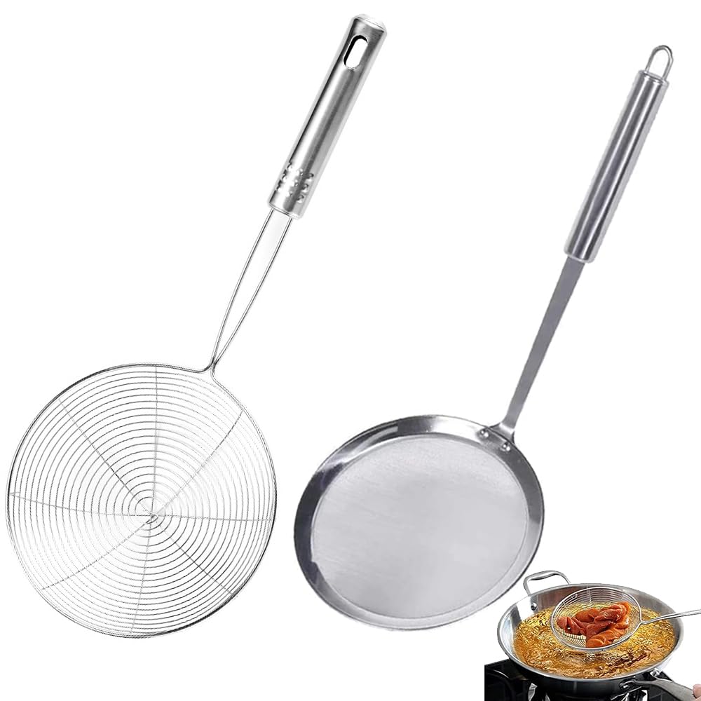 Araña Cocina Inox, 2 Piezas Colador de Acero Inoxidable, Cuchara de Tamis, Multi-Functional Fine Tamiz para los Residuos de Filtro con Filtro de Aceite