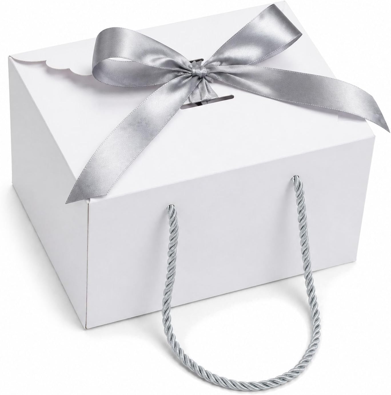 Yimi's Dream White Gift Boxes with Handles and Ribbon, 6 Pack, 8 x 6 x 5 in