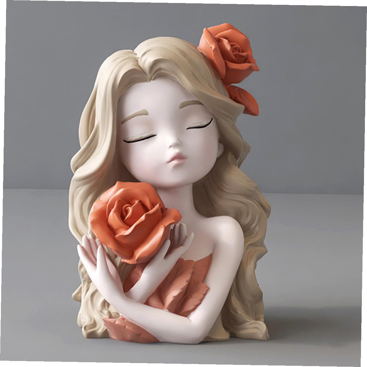 Cute Girl Coin Bank Money Saving Jar Compact Cash Container Household Saving Pot Decorative Money Box for Home and Travel Use Orange Resin