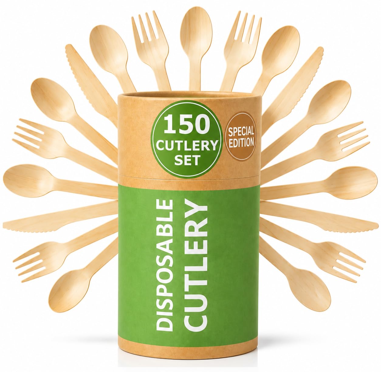 Eco-Friendly Wooden Cutlery Set - 150 Pcs -1