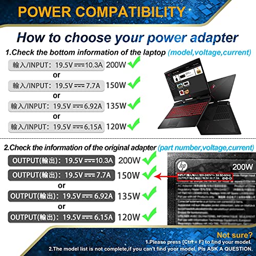 Image of Laprite 200W 19.5V 10.3A AC Adapter Laptop Charger Fit for HP ZBook 17 Pavilion Gaming 15 17 ZBook G3 G4 G5 G6 G7 15 15t 17 17t, Create Studio G7 Envy 15-ep Pavilion Gaming 16 Omen TPN-LA21 Power Cord