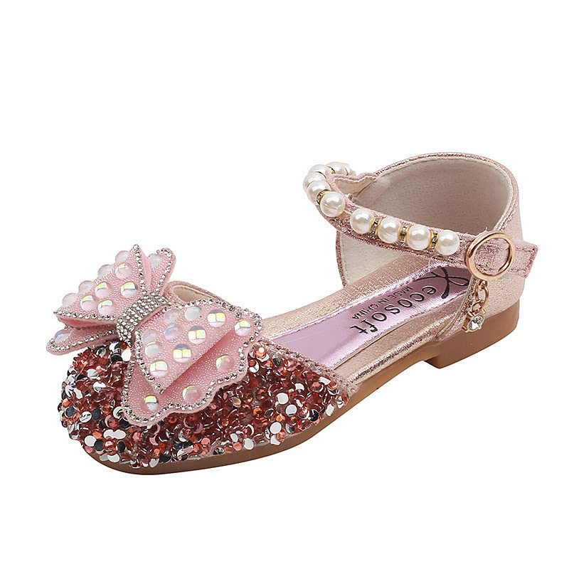 Fashion Spring and Summer Kids Dance Shoes Girls Dress Performance Rhinestone Pearl Bow Princess (Pink, 6.5 Toddler)