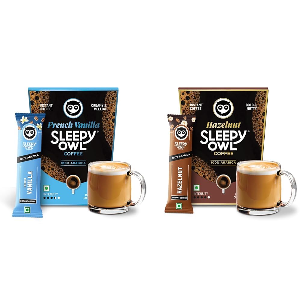 Sleepy Owl French Vanilla Freeze Dried Coffee Sachets | 20g - Pack of 10 x 2g Instant Coffee + Sleepy Owl Hazelnut Freeze Dried Coffee Sachets | 20g - Pack of 10 x 2g Instant Coffee Powder-image-19