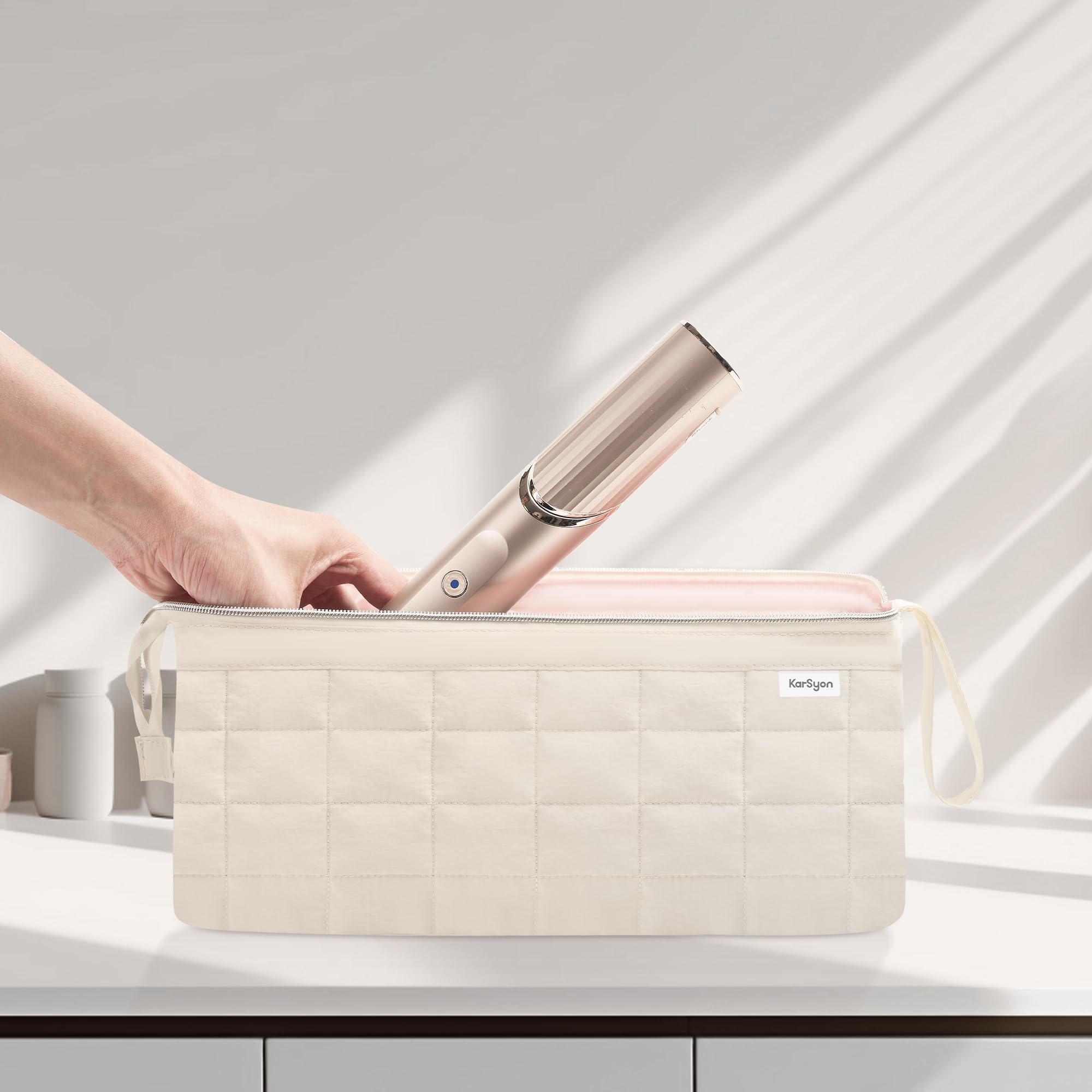 Karsyon Hair Tools Reisetasche Organizer für Dyson Airwrap, Shark Haartrockner, Flex Style, Airstraight Bürste, Revlon Aufsätze, Beige