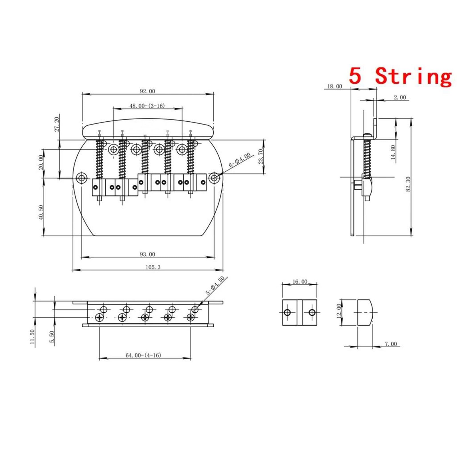 Mostek Gitarowy Mostek Basowy 4/5 Strunowy Z Mosiężnymi Siodełkami(5 String BK)
