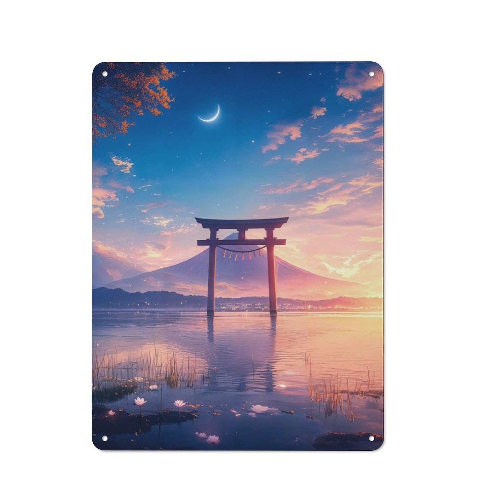 Junmoney Mount Fuji Torii Gate Vintage Tin Wall Plaque 40X30cm For Café Or Restaurant, A Decorative Christmas Gift For Café Owners And Decorators