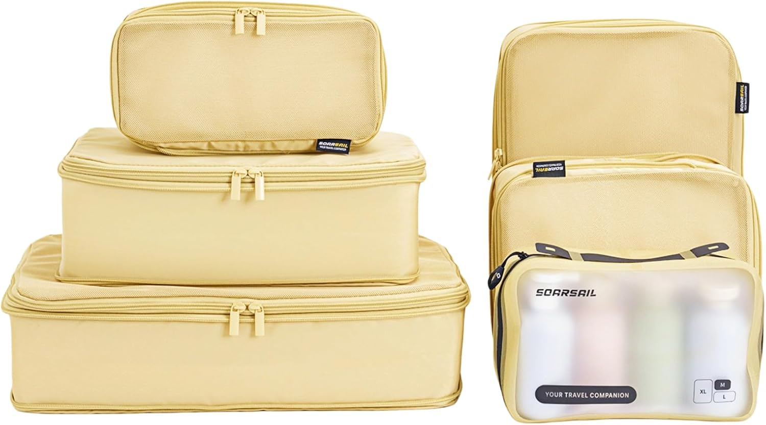 Compression Packing Cubes for Travel, 6-Piece Set (L/M/S), Double-Zip Luggage Organizers with Mesh Panels, Space-Saving Clothes Storage Bags for Suitcase & Carry-On (6 Pack, Bright Yellow)