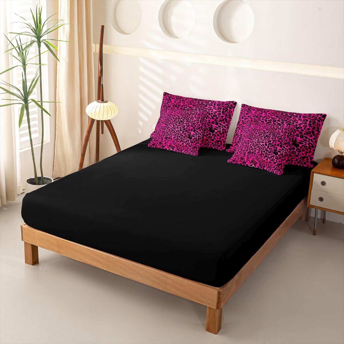 Loussiesd Set di biancheria da letto per bambini con stampa leopardata rosa acceso, per letto singolo, 7 pezzi, per bambini, ragazzi, ragazze, safari, con copripiumino, lenzuola, federe, federe