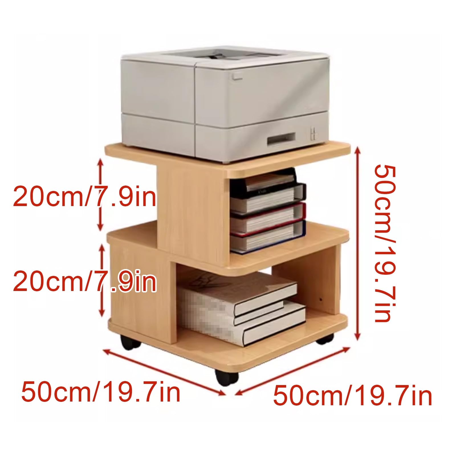 Mesa Impresora Ruedas Tablero Grueso Soporte Impresora Bajo Mesa 50 X 50 X 50 cm Carro de Almacenaje Muebles Fácil de Montar para Oficina Hogar(White)