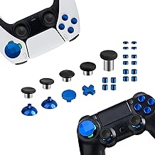 Magnetic Metal Buttons Accessories for PS4 PS5 Controller, Adjustable Height Thumbticks Replacement Parts for PS4 & PS5 controller,Includes Joysticks,Actinon Buttons & Dpad(Blue)