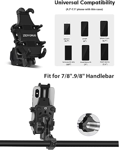 Miniatura 7 de Soporte de teléfono para motocicleta ATV, soporte de teléfono resistente de aluminio para manillar universal de 7/8"-9/8", apto para todos los
