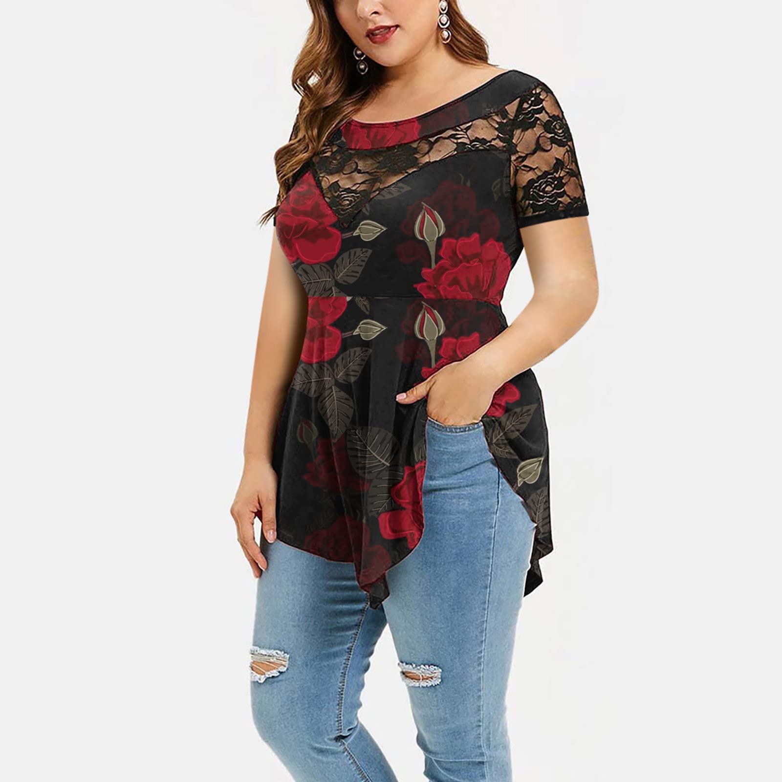 Amazon.com: plus Size Blouses for Women 5x Summer Neck Blouse Tops Sleeve  Lace Tunics O Plus Dressy plus Size Beaded Top (c-Black, XXXL) : Clothing,  Shoes u0026 Jewelry