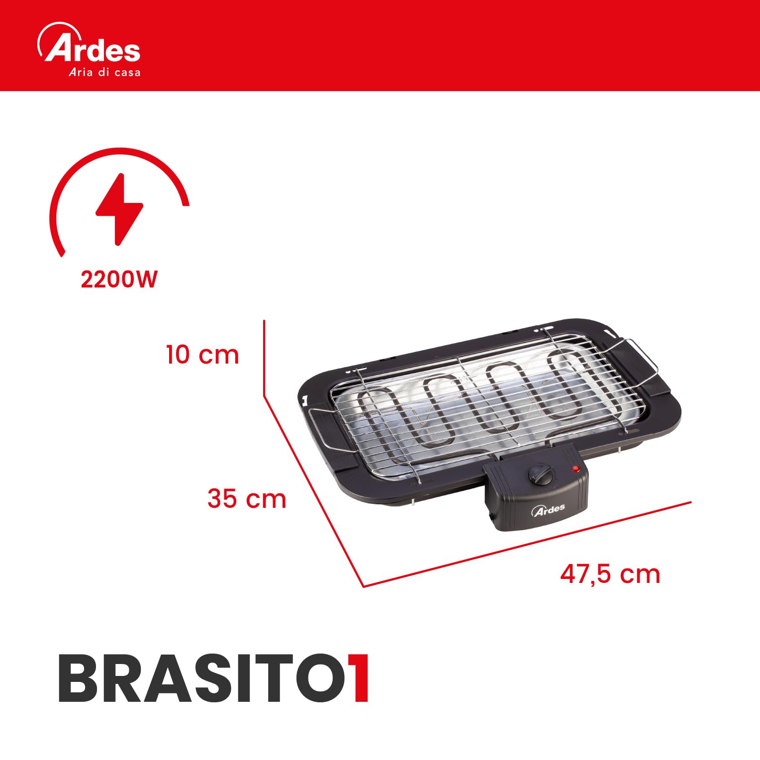ARDES - Barbecue électrique portable sans fumée de 2200 W Grill électrique portable pour balcon - Barbecue d’intérieur ou extérieur - Couleur noire Modèle AR1B01, Noir