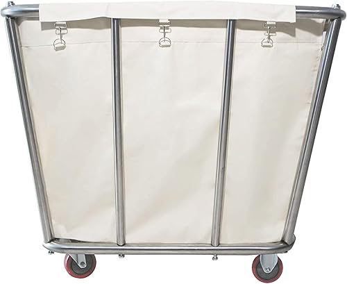 Miniatura 3 de Carrito de lavandería de 10 bushel con ruedas, resistente, industrial, para el hogar, color beige, grande, cesta de lavandería, cesta de servicio de