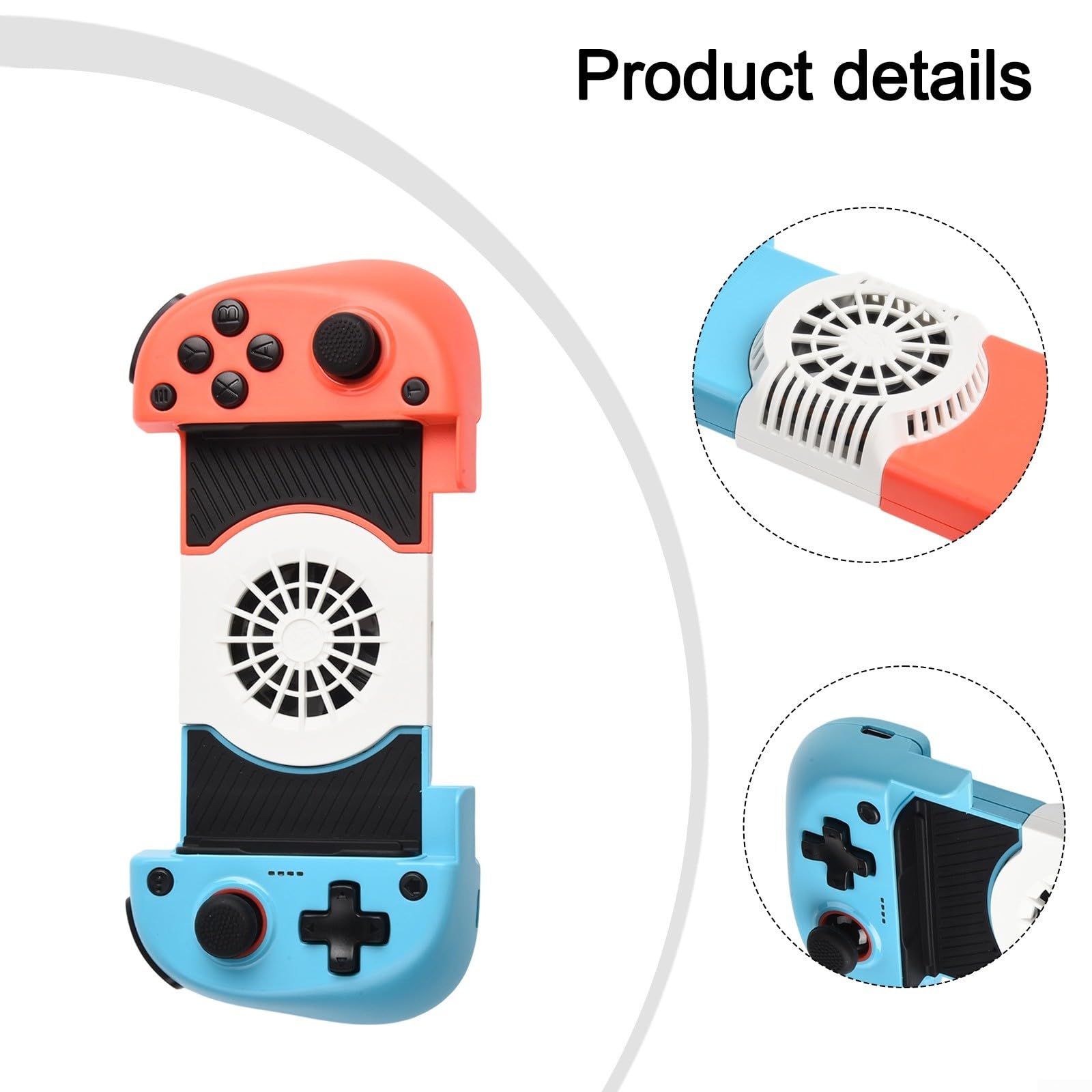 Manette de jeu mobile sans fil avec ventilateur de refroidissement et joysticks à effet Hall, batterie 20H pour Android et iOS (noir)